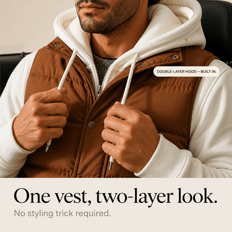 Men's Double-Layered Hood Padded Puffer Vest