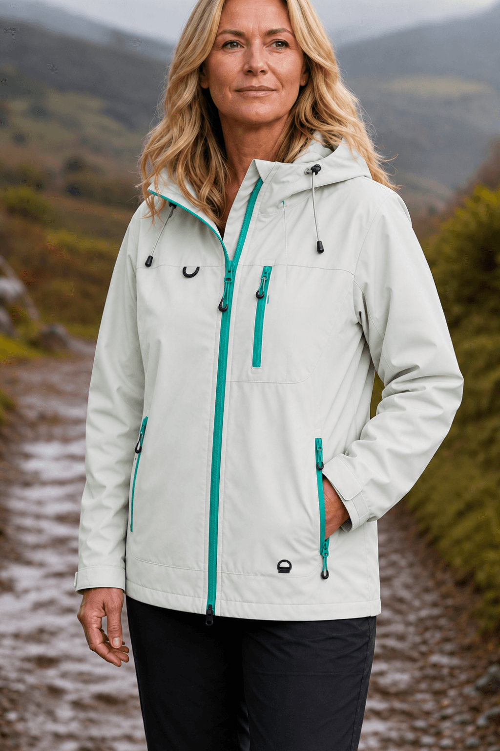 Hooded Waterproof Windproof Rain Coat with Adjustable Cuffs