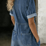 Maya Tie-Front Wide-Leg Denim Jumpsuit with Pockets