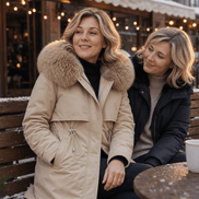 Women's Hooded Mid-Length Parka Coat with Faux-Fur Trim