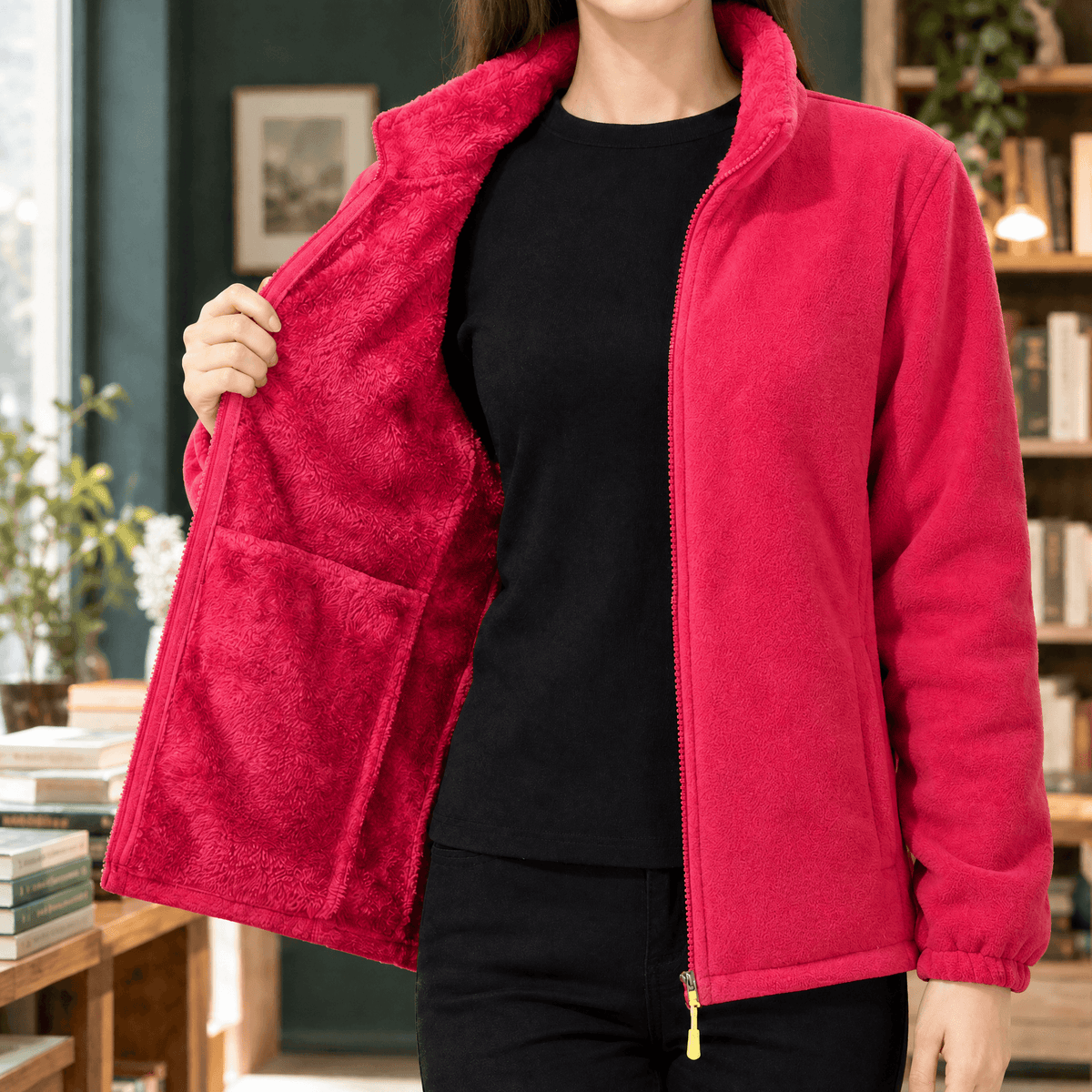 Meredith-Hope Zip-Up Fleece Jacket with Stand Collar