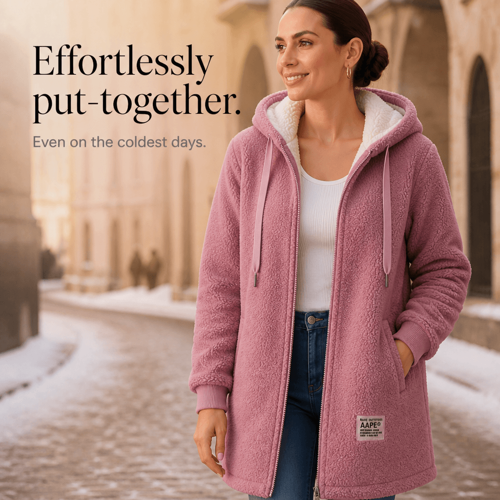 Odile Women's Hooded Fleece Teddy Coat with Zip Front