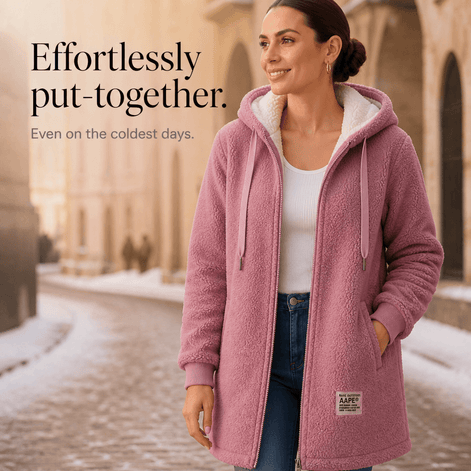 Odile Women's Hooded Fleece Teddy Coat with Zip Front