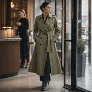 Mayfield Double-Breasted Belted Long Trench Coat with Tailored Waist for Women
