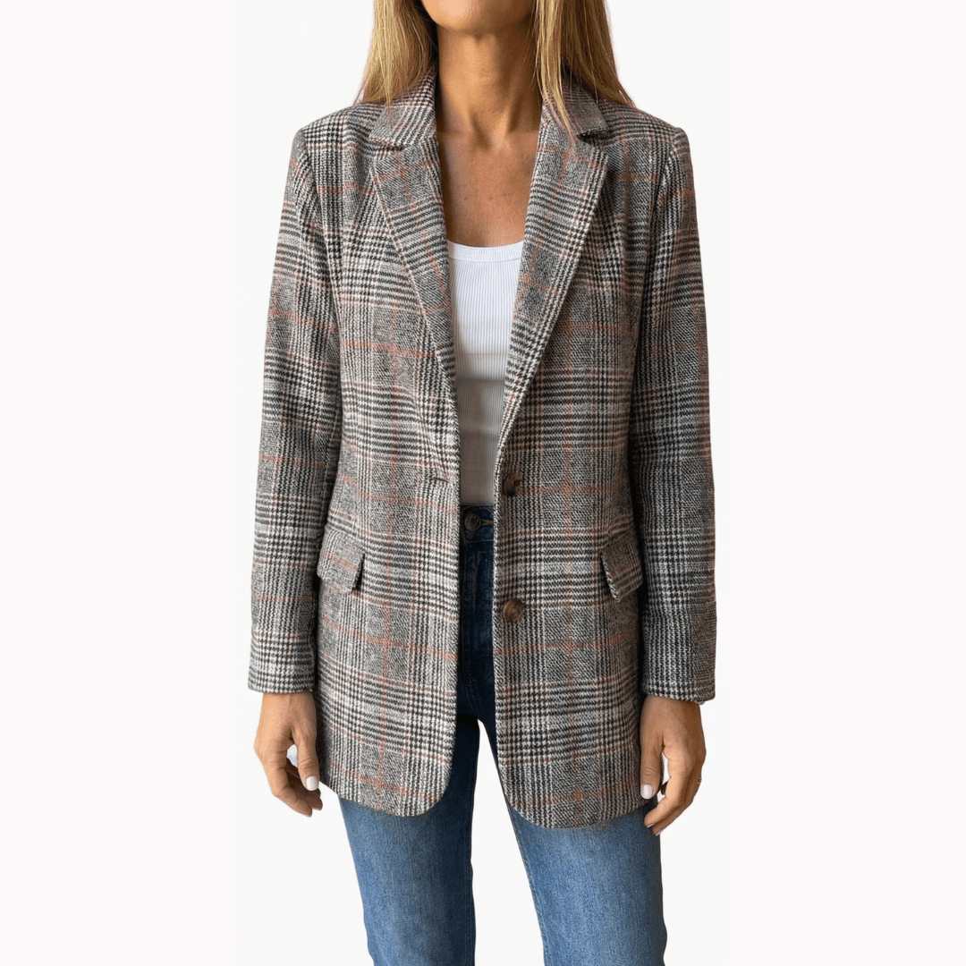 Relaxed Fit Plaid Lapel Blazer for Women Tailored to Flatter