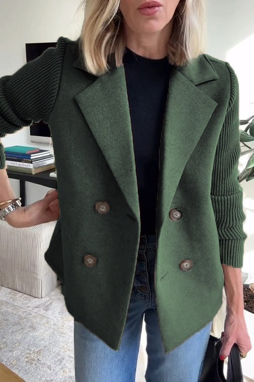 Sorelle Double-Breasted Women's Tailored Blazer with Knit Sleeves