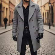 Double-Breasted Wool Blend Overcoat with Wide Notched Lapels