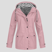 Women's Waterproof Hooded Rain Jacket with Zip Front and Snap Button Pockets