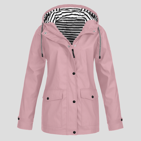 Women's Waterproof Hooded Rain Jacket with Zip Front and Snap Button Pockets