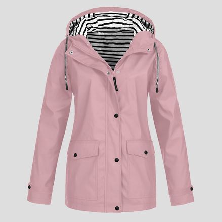 Women's Waterproof Hooded Rain Jacket with Zip Front and Snap Button Pockets