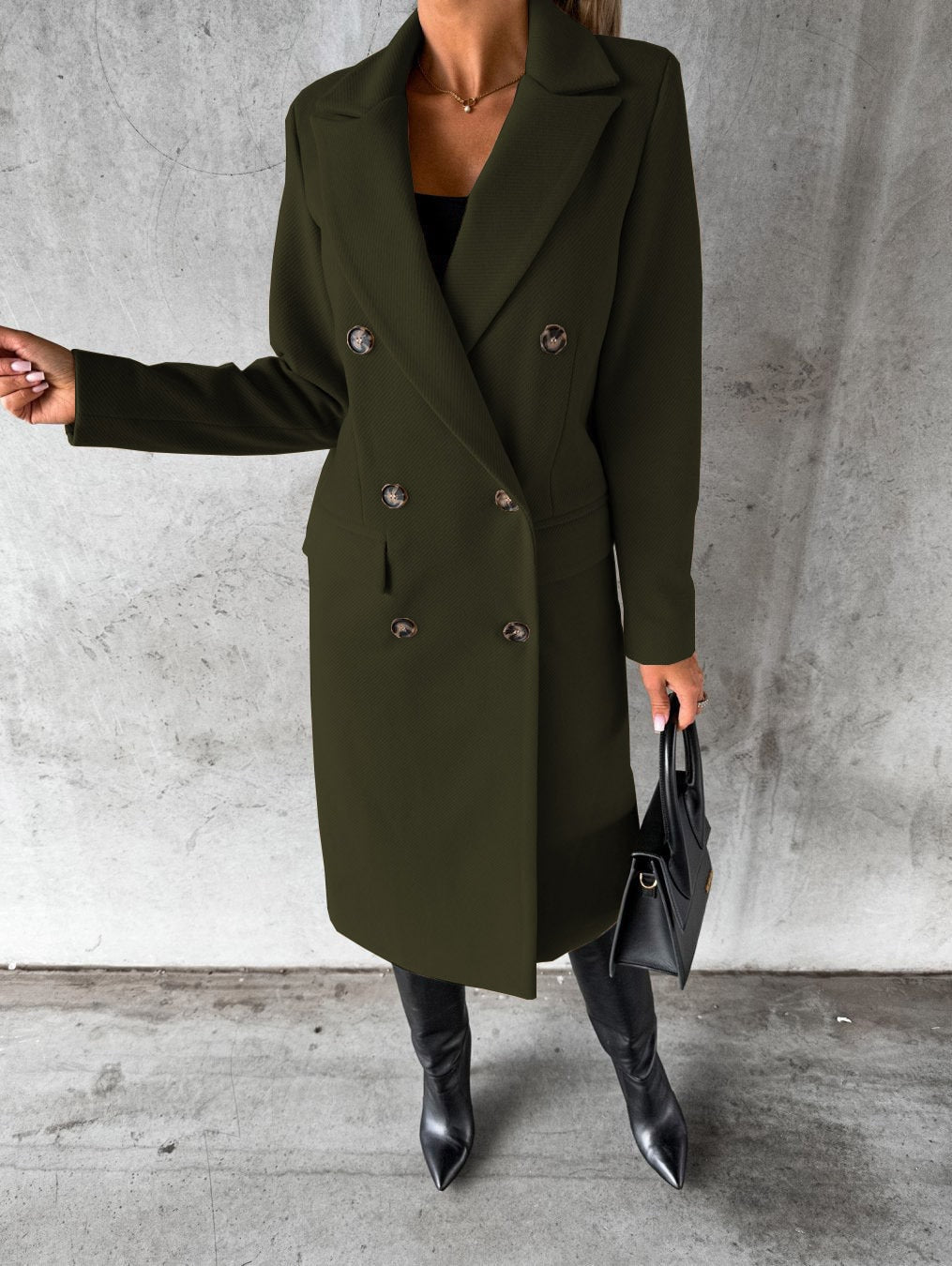 Jolie Double-Breasted Longline Women's Winter Coat with Tailored Lapels