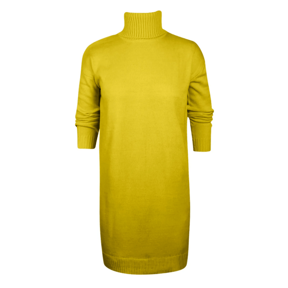 Women's Roll Neck Long Sleeve Knitted Jumper Dress with Ribbed Cuffs
