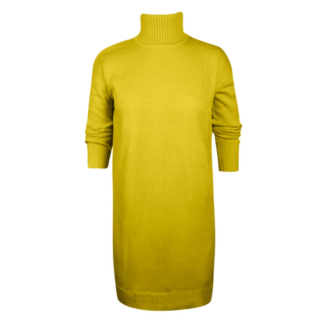Women's Roll Neck Long Sleeve Knitted Jumper Dress with Ribbed Cuffs