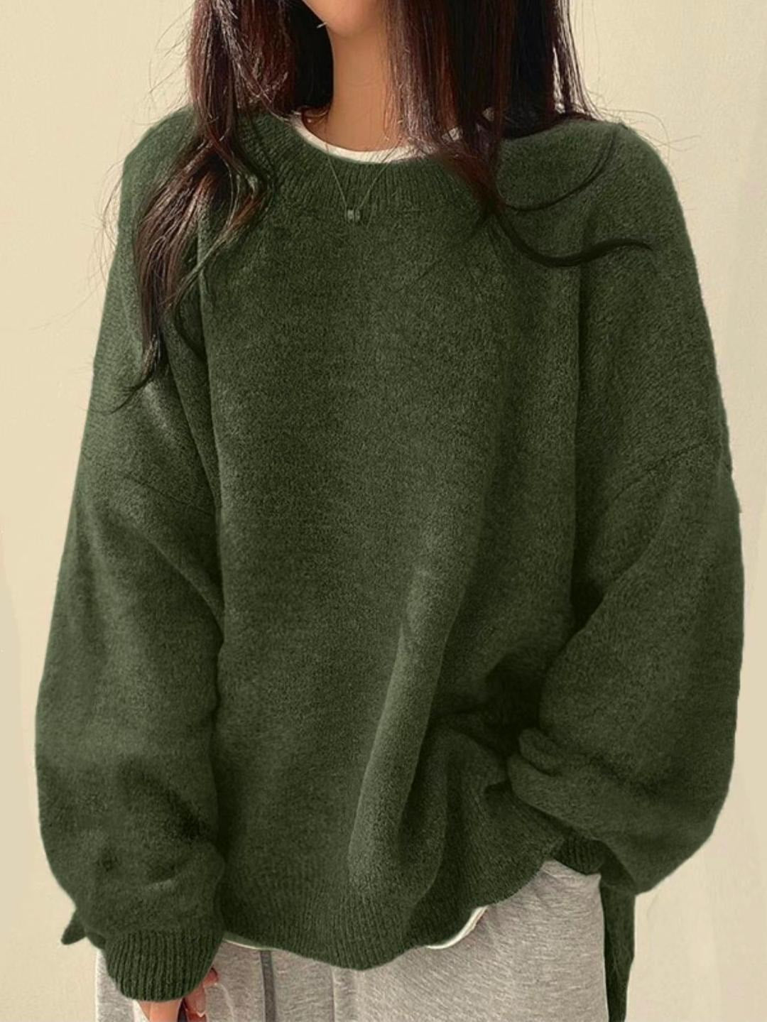 Women's Oversized Round Neck Knitted Jumper with Long Sleeves