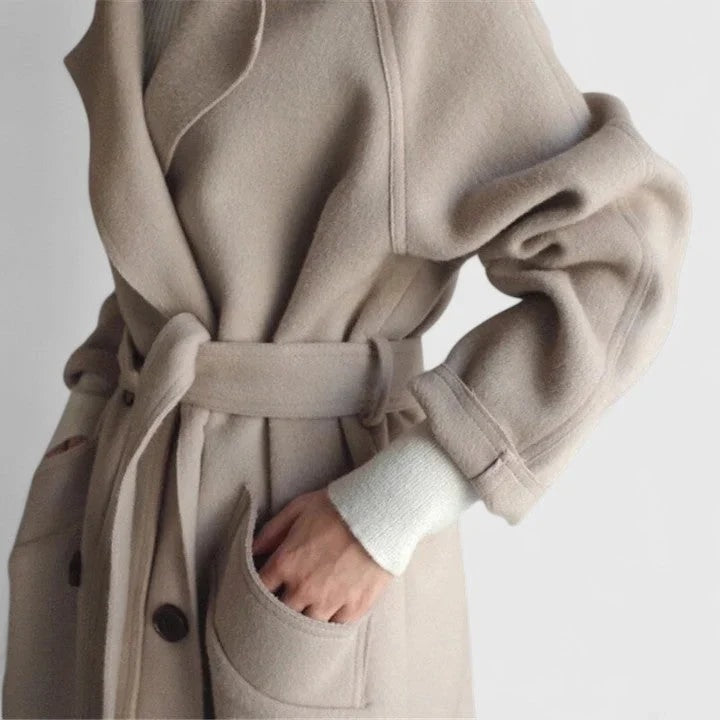 Eluned Women's Double-Breasted Notch-Lapel Longline Winter Coat