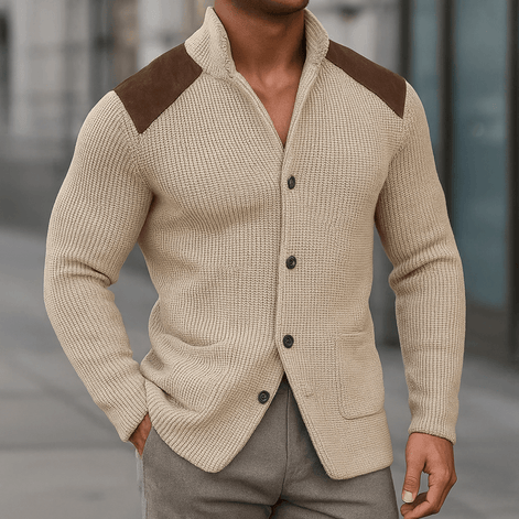 Men's Textured Knit Blazer with Contrast Shoulder Panels