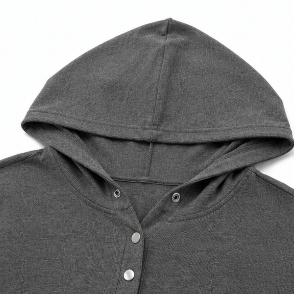 Waffle Knit Button Henley Hooded Sweatshirt for Women