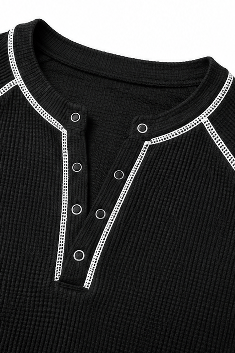 Women's Waffle Knit Henley Top with Button Placket