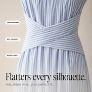 Women's Striped Wrap-Waist Sleeveless Midi Dress