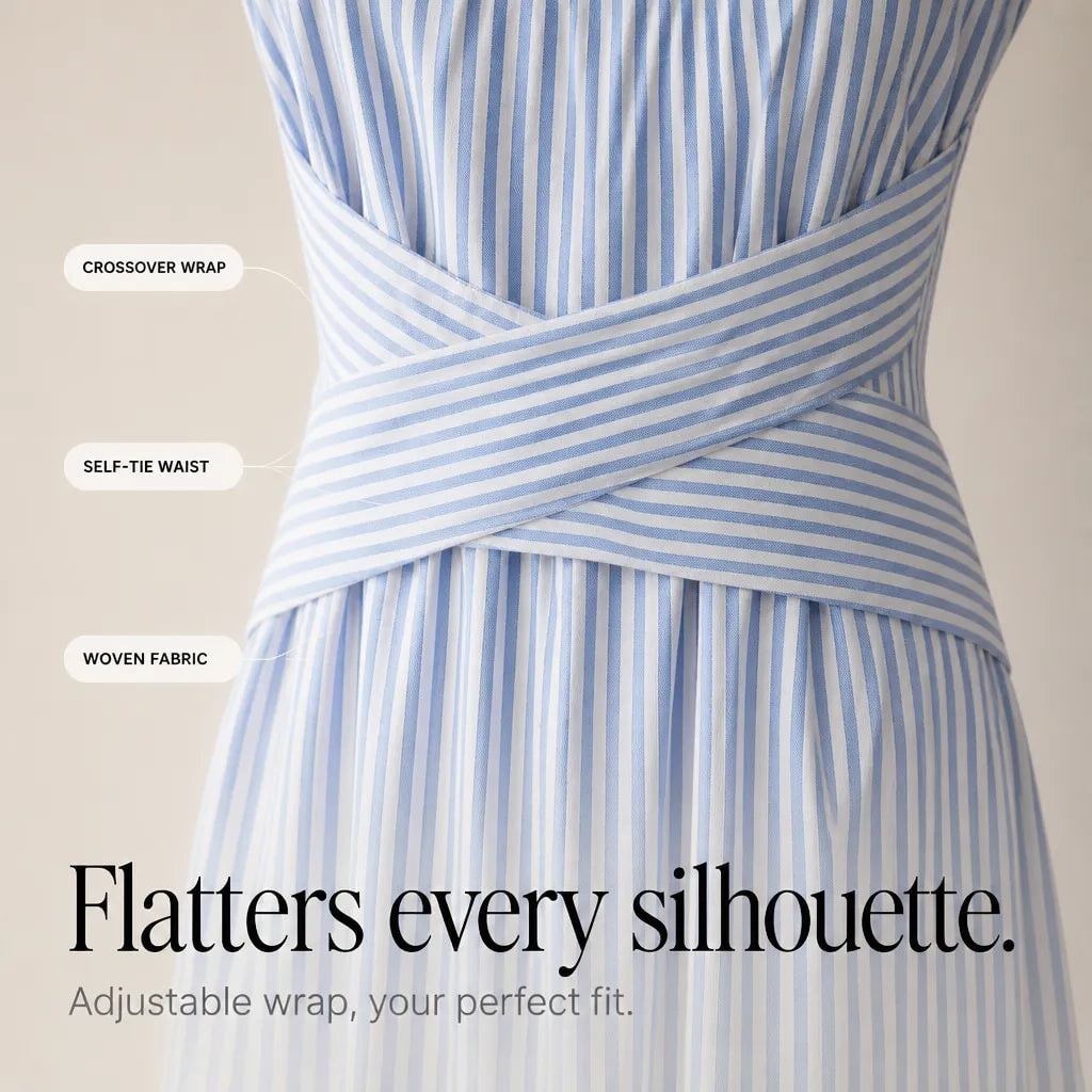 Women's Striped Wrap-Waist Sleeveless Midi Dress