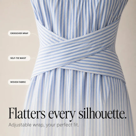 Women's Striped Wrap-Waist Sleeveless Midi Dress