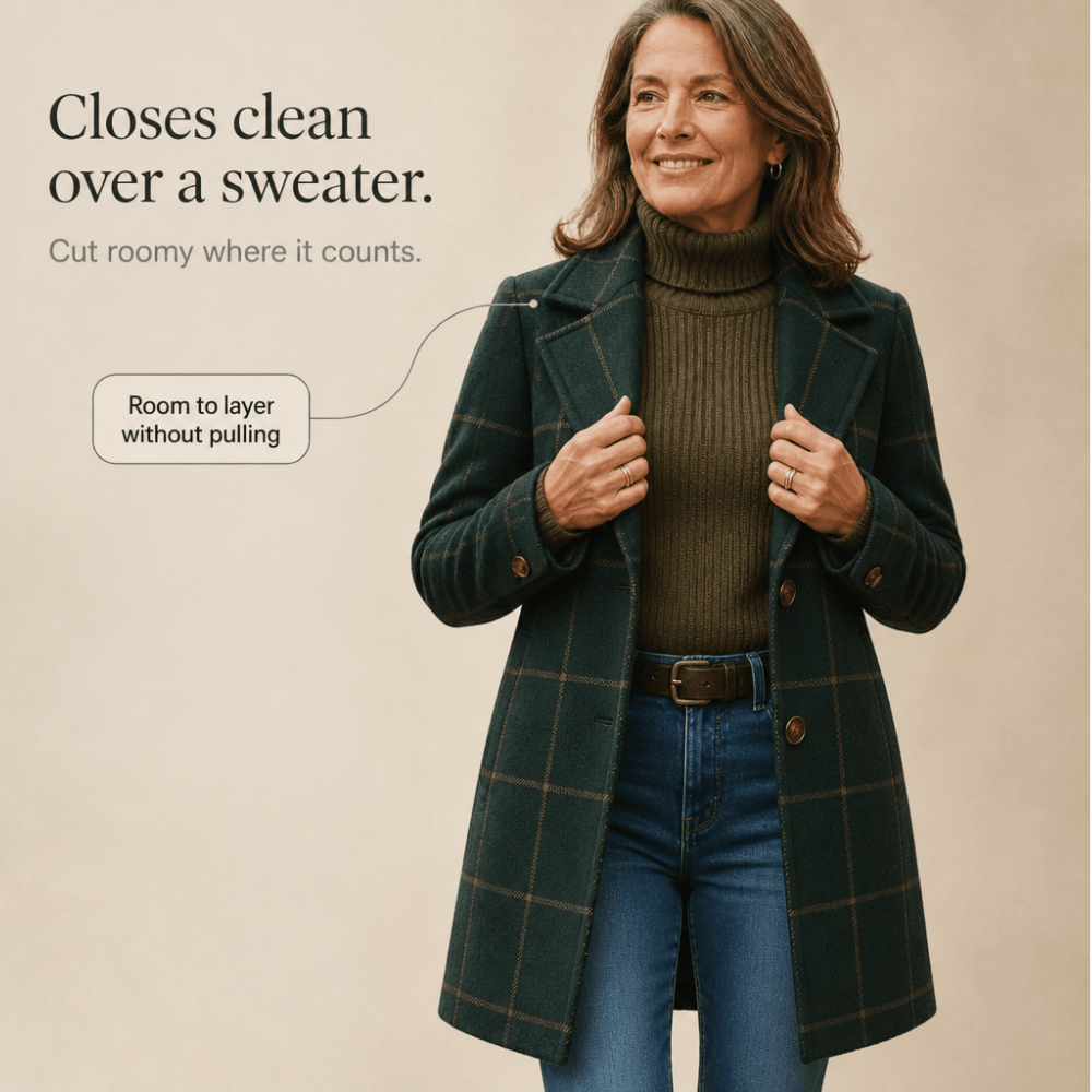 Women's Oversized Plaid Wool-Look Coat with Two-Button Front