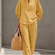 Vienna Collared Wide-Leg Linen Blend Two-Piece Co-ord Set for Women