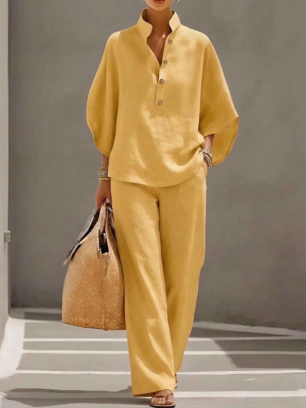 Vienna Collared Wide-Leg Linen Blend Two-Piece Co-ord Set for Women
