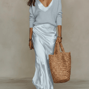 Niketa Satin Two-Piece Maxi Women's Occasion Dress with Flowing Sleeves