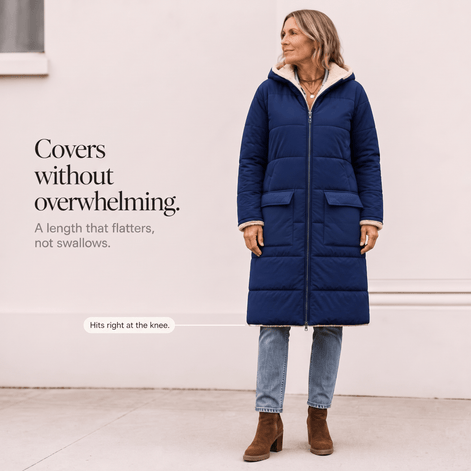 Women's Reversible Quilted Longline Winter Coat with Sherpa Trim
