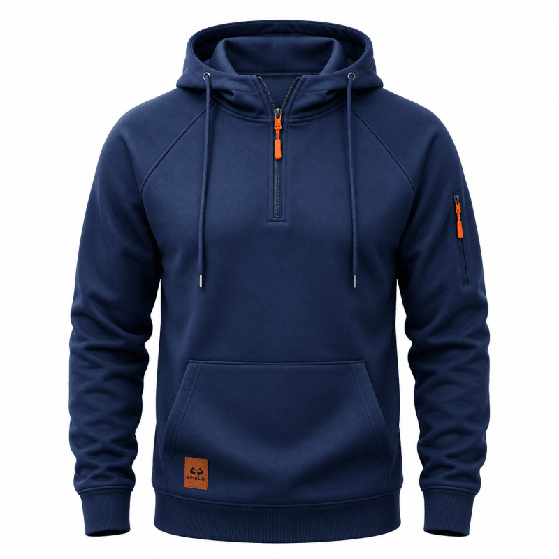 Men's Half-Zip Hooded Sweatshirt with Kangaroo Pocket and Adjustable Hood