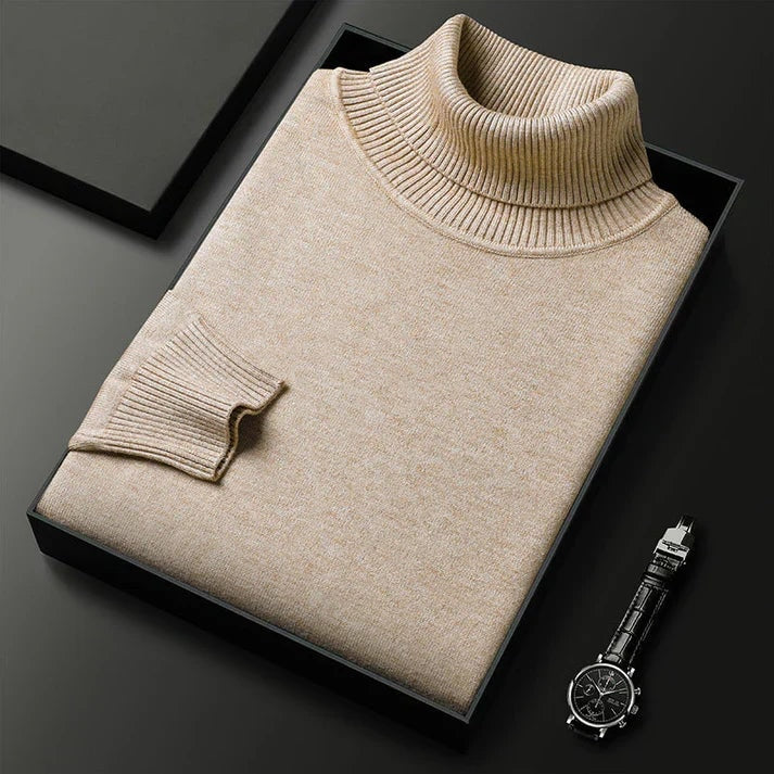 Men's Knit Turtleneck Jumper with Ribbed Collar