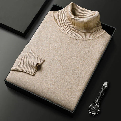 Men's Knit Turtleneck Jumper with Ribbed Collar