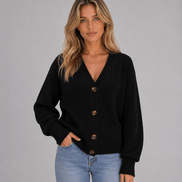 Chunky Ribbed Knit Button-Front V-Neck Women's Cardigan Jumper
