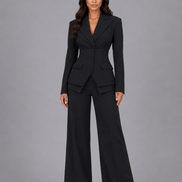 Cinched-Waist Blazer and Wide-Leg Trouser Suit with Tailored Fit