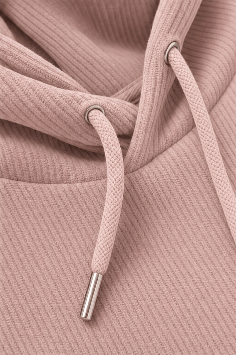 Ribbed Corduroy-Look Hoodie with Front Pocket for Women