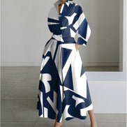 Alora Collared Front Wrap Women's Midi Dress with Long Sleeves in Print