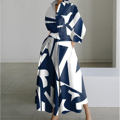 Alora Collared Front Wrap Women's Midi Dress with Long Sleeves in Print