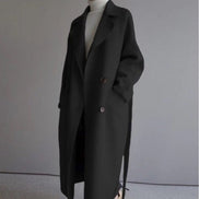 Longline Double-Breasted Women's Wool Blend Coat for Winter