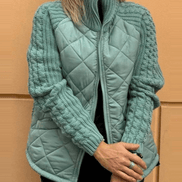 Quilted Puffer Jacket with Knitted Sleeves for Women