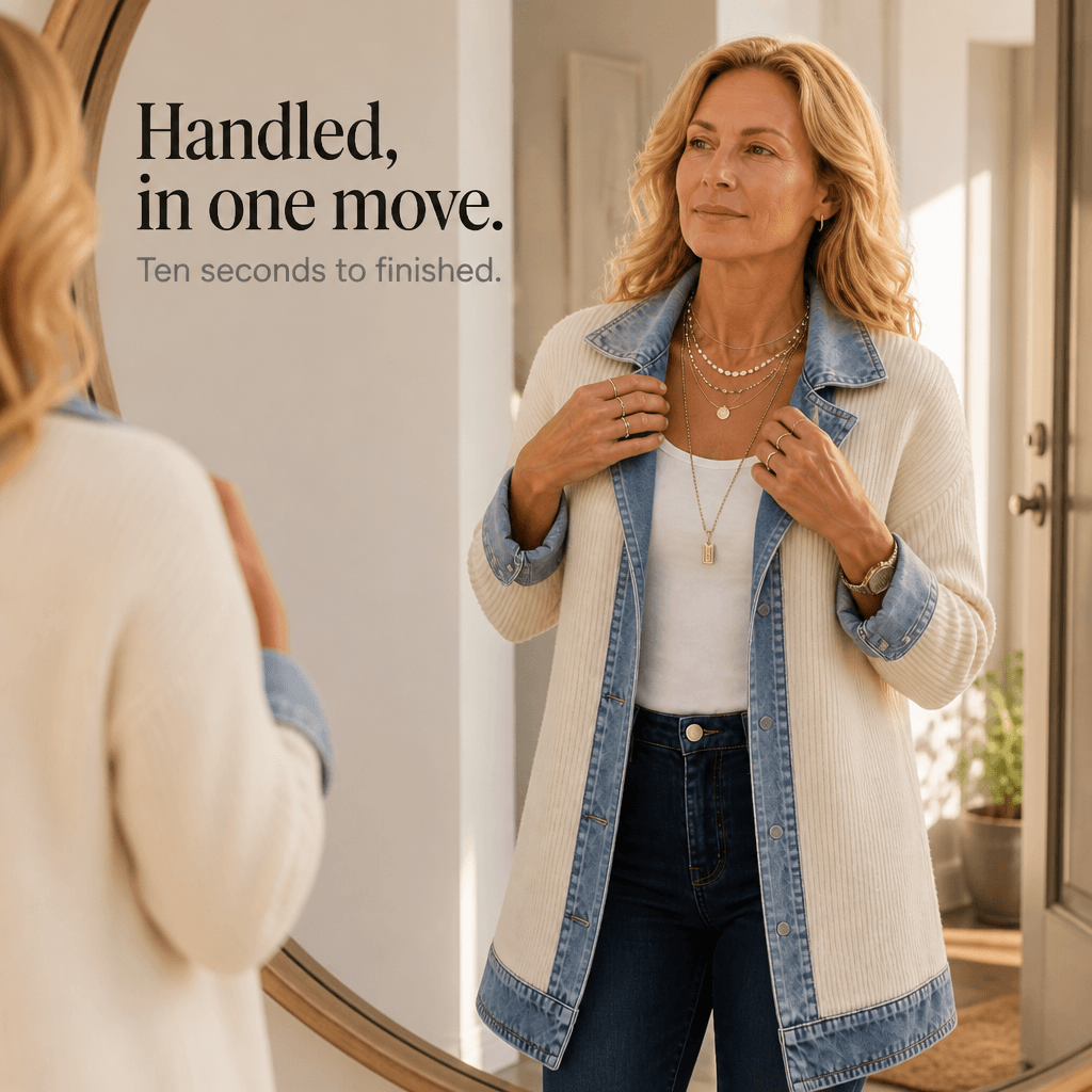 Ribbed Knit Longline Cardigan Coat with Denim Panel Detail