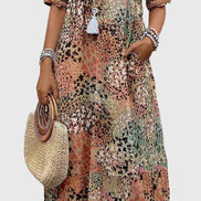 Bella Floral V-Neck Midi Dress with Pockets in Polyester