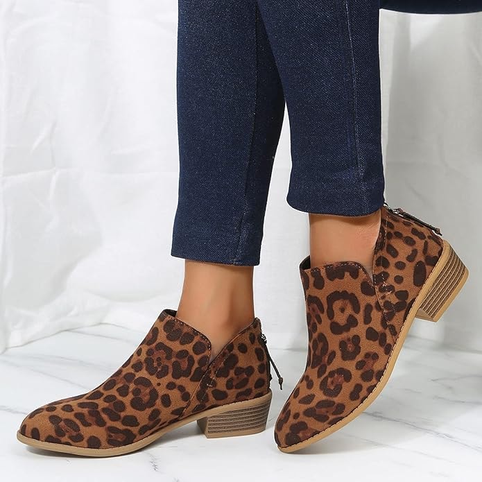 Riley Ankle Low Heel Slip On Womens Boots with Back Zip