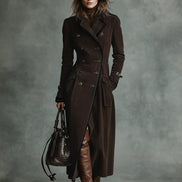 Uilkje Double-Breasted Suede Longline Winter Coat for Women