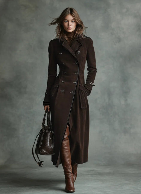 Uilkje Double-Breasted Suede Longline Winter Coat for Women