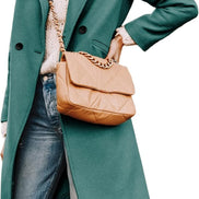 Women's Notch Lapel Double-Breasted Long Wool Winter Coat with Side Pockets