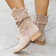Anika Slouchy Faux Suede Women's Boots with Buckle Strap Detail