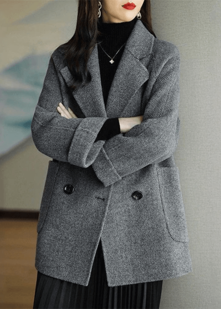 Oihana Women's Double-Breasted Wool-Blend Winter Coat with Self-Tie Belt