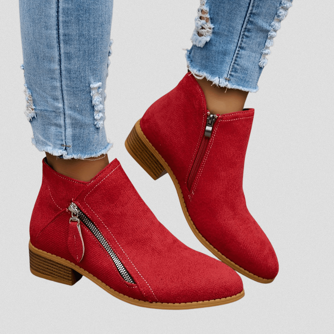 Women's Faux Suede Side-Zip Ankle Boots with Stacked Block Heel