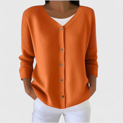 Wena Button-Front Women's Knitted Cardigan with Hooded V-Neck